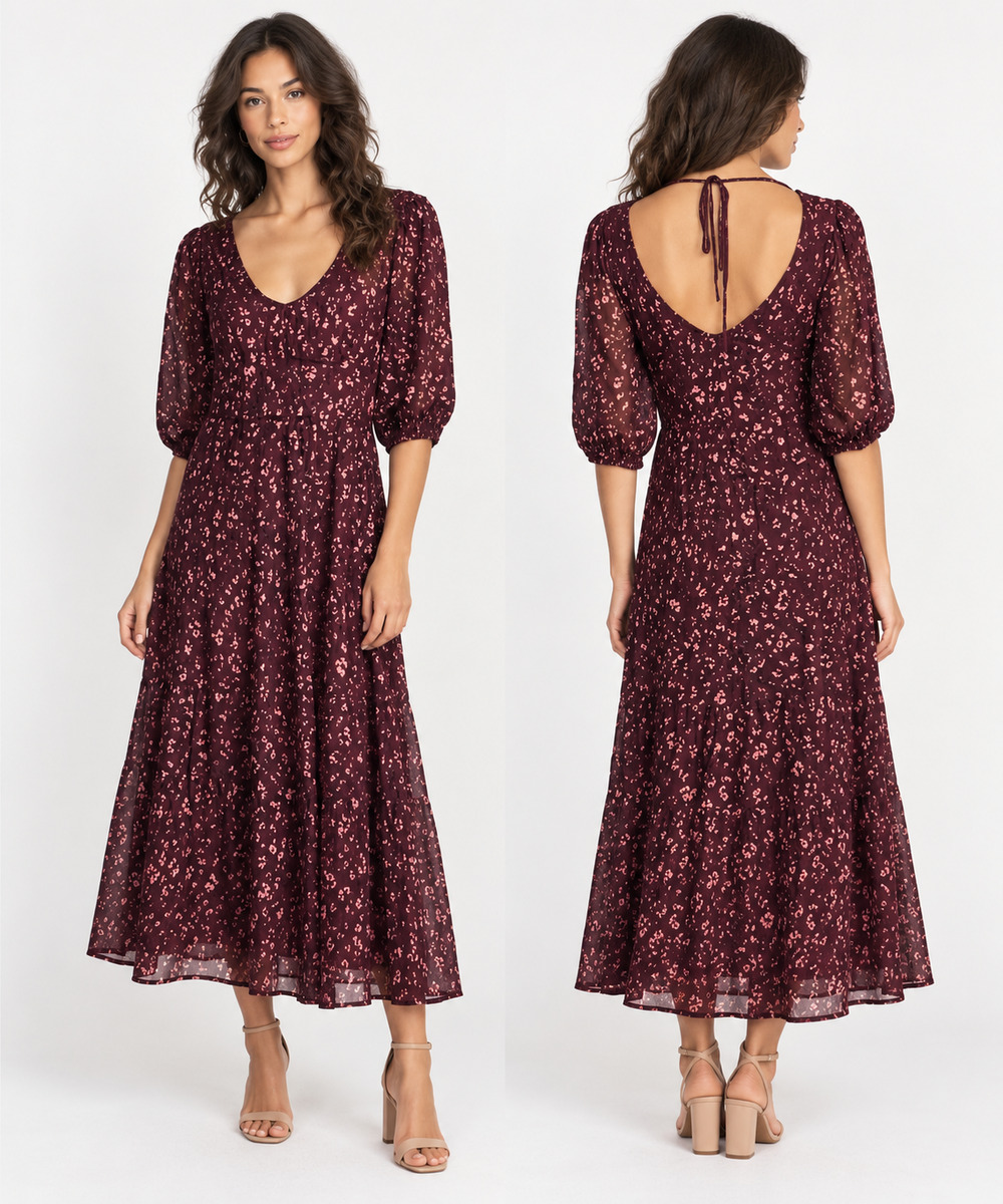 Johnny Was Jade Malaga Burgundy Eyelet Embroidered Midi Dress Women’s S
